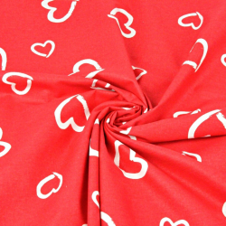 Baumwolle 100% Herzen weiße Konturen auf rotem Hintergrund  