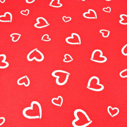 Baumwolle 100% Herzen weiße Konturen auf rotem Hintergrund  