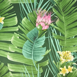 Baumwolle 100% Seerosenblumen grün-rosa auf dunkelgrünem Hintergrund  