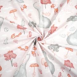 Baumwolle 100% große Elefanten auf rosa Hintergrund  