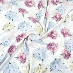 Baumwoll French Terry Stoff, Digitaldruck - pudrige Rosen auf weißem Hintergrund