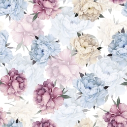 Baumwoll French Terry Stoff, Digitaldruck - pudrige Rosen auf weißem Hintergrund