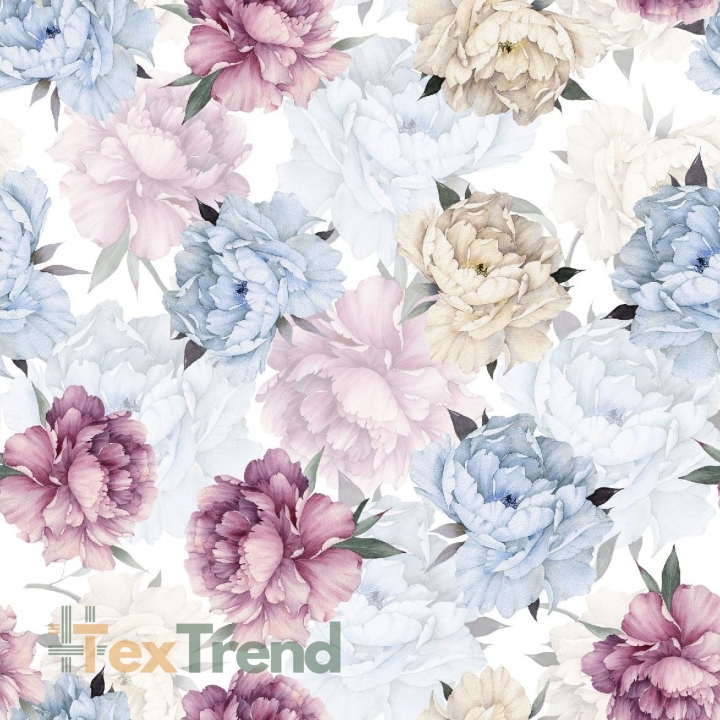 Baumwoll French Terry Stoff, Digitaldruck - pudrige Rosen auf weißem Hintergrund