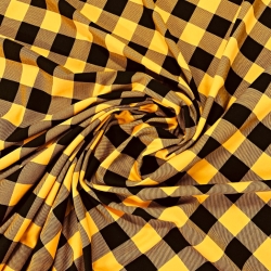 Baumwoll French Terry Stoff,  Digitaldruck- kariert schwarz-senfgelb