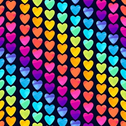 Baumwoll French Terry Stoff - bunte Herzen auf schwarzem Hintergrund