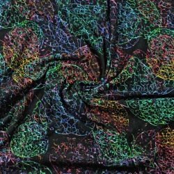 Baumwoll French Terry Stoff digitaldruck - bunte Blasen auf schwarzem Hintergrund