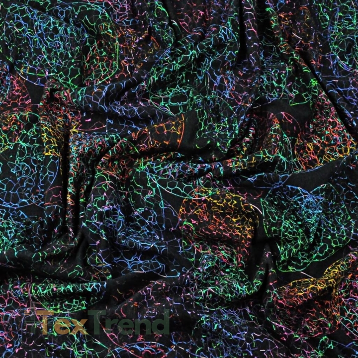 Baumwoll French Terry Stoff digitaldruck - bunte Blasen auf schwarzem Hintergrund