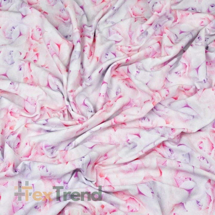 Baumwoll French Terry Stoff digitaldruck - rosa-lila Rosen
