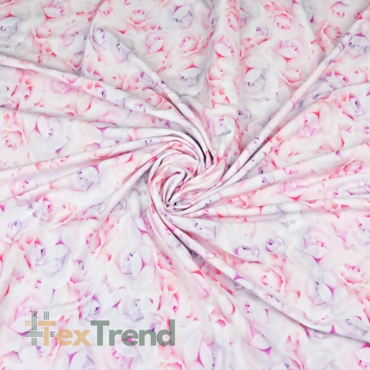 Baumwoll French Terry Stoff digitaldruck - rosa-lila Rosen