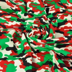 Baumwoll French Terry Stoff - Camouflage grün-rot-schwarz