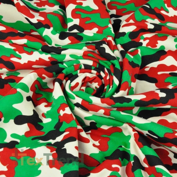 Baumwoll French Terry Stoff - Camouflage grün-rot-schwarz