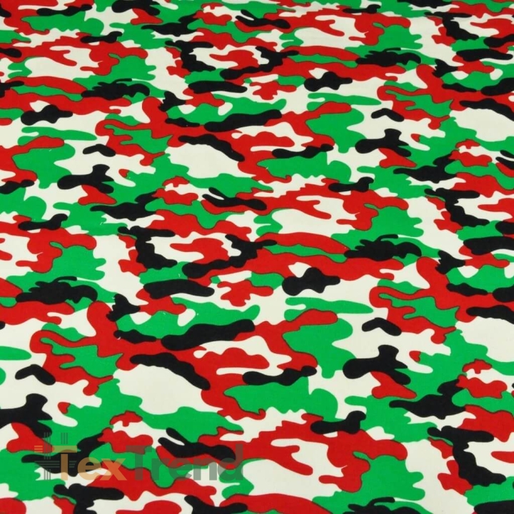 Baumwoll French Terry Stoff - Camouflage grün-rot-schwarz