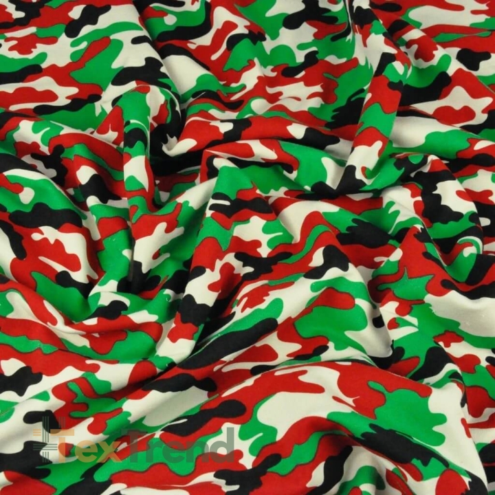 Baumwoll French Terry Stoff - Camouflage grün-rot-schwarz