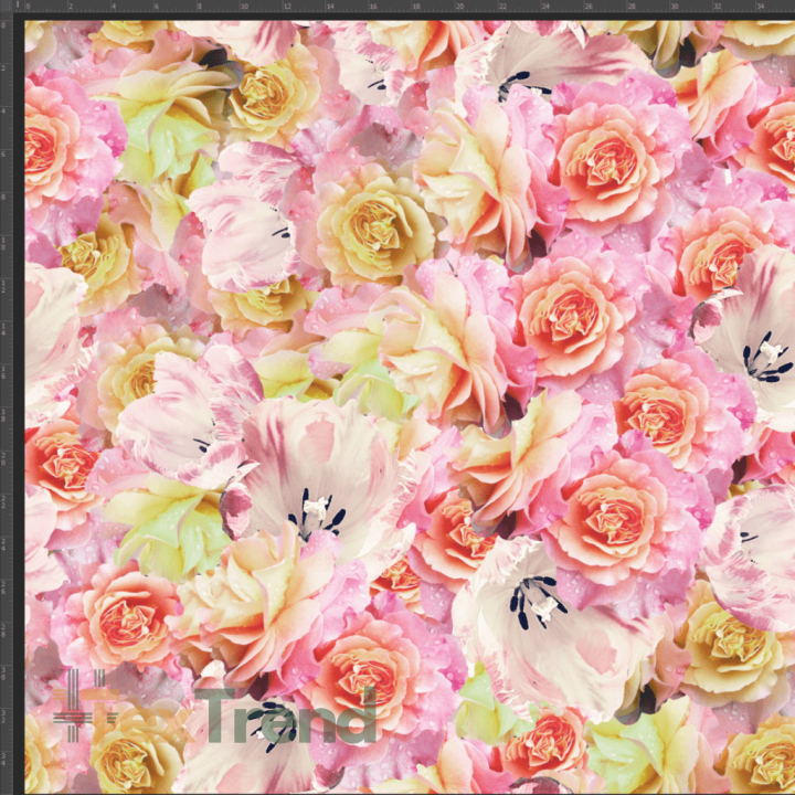Baumwoll French Terry Stoff Digitaldruck - gelb-rosa Rosen