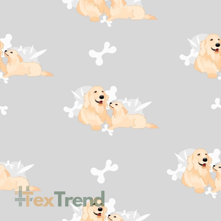 Baumwoll French Terry Stoff Digitaldruck - Hunde beige auf grauem Hintergrund