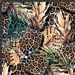 Baumwoll French Terry Stoff - Ananas im Leopardenmuster