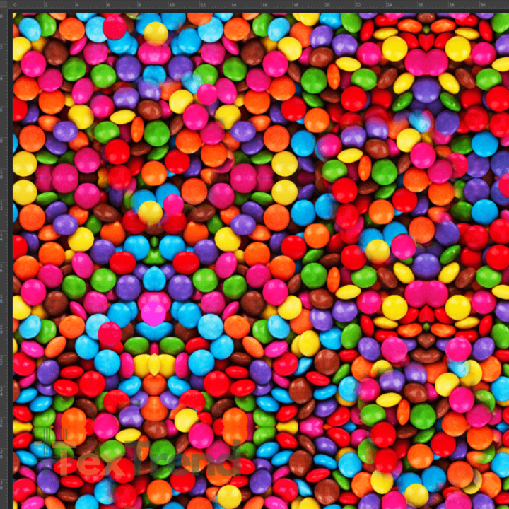Baumwoll French Terry Stoff Digitaldruck - bunte Schokoladenbonbons