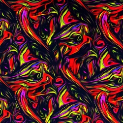 Baumwoll French Terry Stoff - abstrakt gelb-rot auf schwarzem Hintergrund