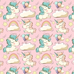 Flanellstoff / Baumwollflanell – weich – Einhörner mit Luftballons auf rosa Hintergrund