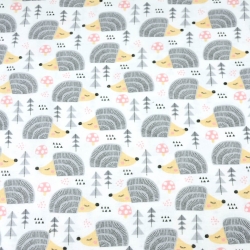 Flanellstoff / Baumwollflanell – weich – Igel grau auf weißem Hintergrund