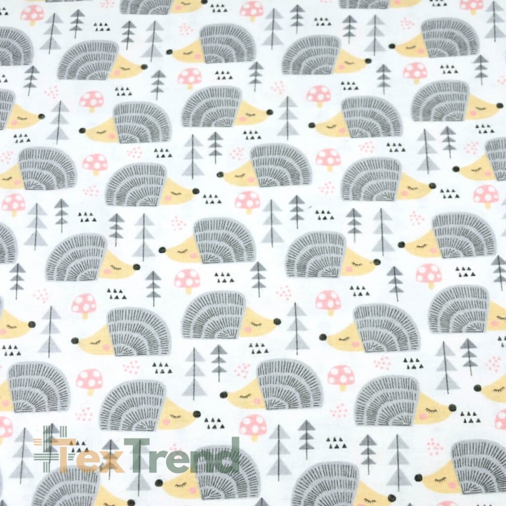 Flanellstoff / Baumwollflanell – weich – Igel grau auf weißem Hintergrund