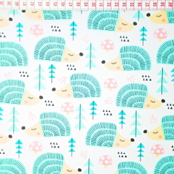 Flanellstoff / Baumwollflanell – weich – Igel mint auf weißem Hintergrund.