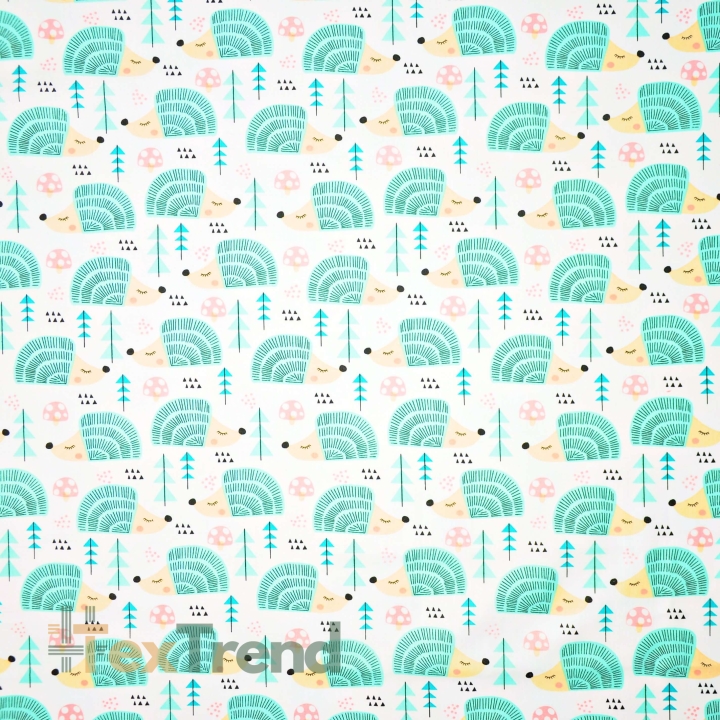 Flanellstoff / Baumwollflanell – weich – Igel mint auf weißem Hintergrund.