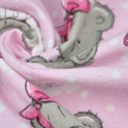 Flanellstoff / Baumwollflanell – weich – Mädchenbären auf rosa mit weißen Punkten