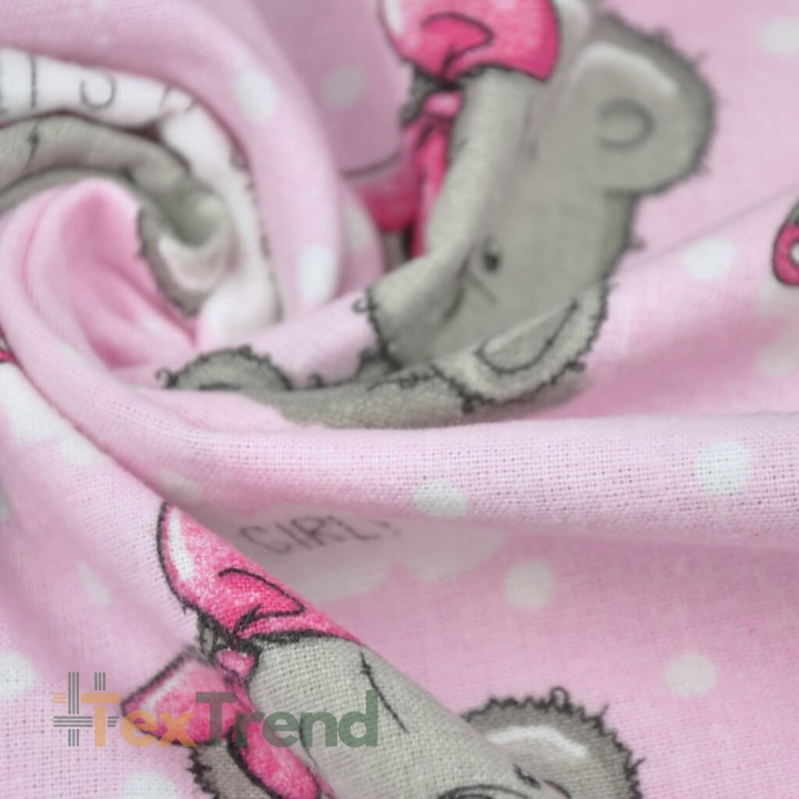 Flanellstoff / Baumwollflanell – weich – Mädchenbären auf rosa mit weißen Punkten
