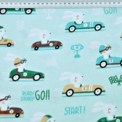 Flanellstoff / Baumwollflanell – weich – Rennkaninchen auf mintgrünem Hintergrund