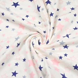 Flanellstoff / Baumwollflanell – weich – Sterne rosa-dunkelblau auf weißem Hintergrund