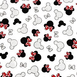 Flanellstoff / Baumwollflanell – weich – Miki mit rotem Schleifen auf weißem Hintergrund