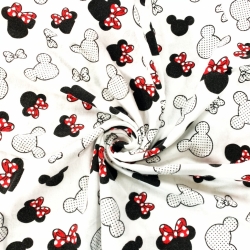 Flanellstoff / Baumwollflanell – weich – Miki mit rotem Schleifen auf weißem Hintergrund