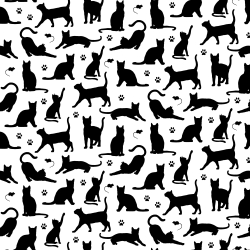 Flanellstoff / Baumwollflanell – weich – Katzen Umrisse schwarz auf weißem Hintergrund