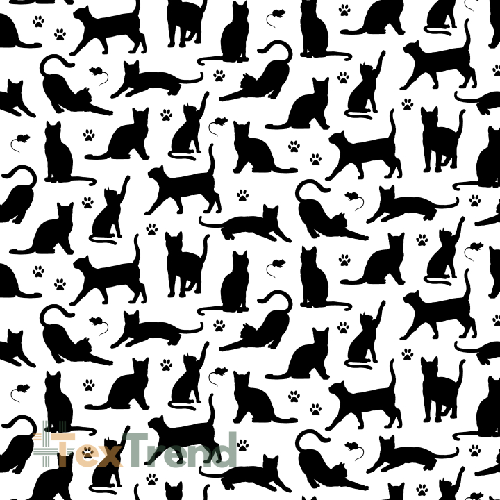 Flanellstoff / Baumwollflanell – weich – Katzen Umrisse schwarz auf weißem Hintergrund