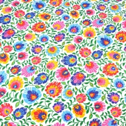 Flanellstoff / Baumwollflanell – weich – Łowicz-Muster auf weißem Hintergrund