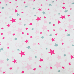 Flanellstoff / Baumwollflanell – weich – Sterne rosa-grau auf weißem Hintergrund