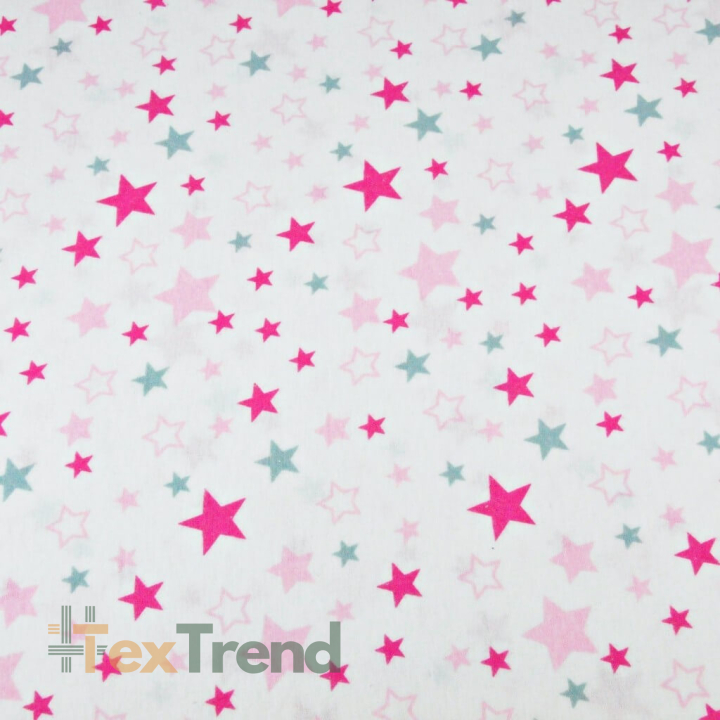 Flanellstoff / Baumwollflanell – weich – Sterne rosa-grau auf weißem Hintergrund