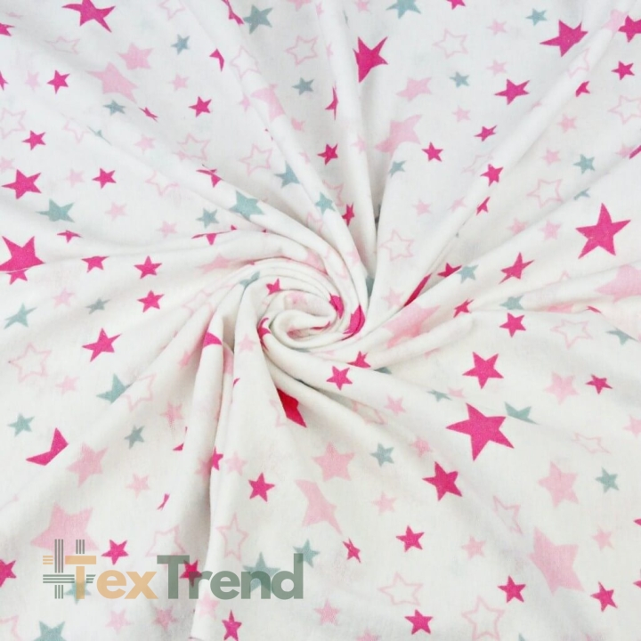 Flanellstoff / Baumwollflanell – weich – Sterne rosa-grau auf weißem Hintergrund