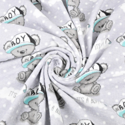 Flanellstoff / Baumwollflanell – weich – Bären Junge auf grauem Hintergrund