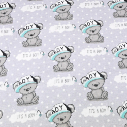 Flanellstoff / Baumwollflanell – weich – Bären Junge auf grauem Hintergrund