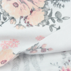 Flanellstoff / Baumwollflanell – weich – Traumfänger mit rosa Rosen auf weißem Hintergrund