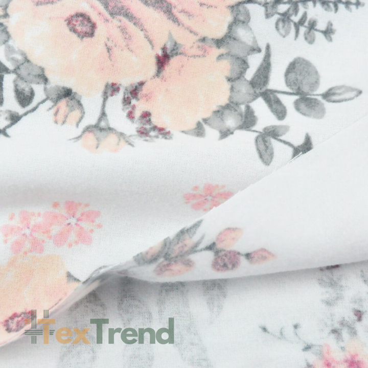 Flanellstoff / Baumwollflanell – weich – Traumfänger mit rosa Rosen auf weißem Hintergrund