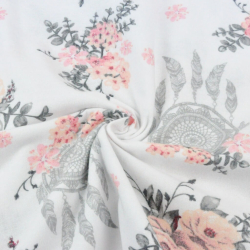 Flanellstoff / Baumwollflanell – weich – Traumfänger mit rosa Rosen auf weißem Hintergrund