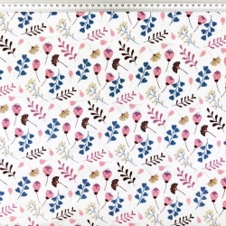 Flanellstoff / Baumwollflanell – weich – Ginkgo Mini rosa braun auf weißem Hintergrund