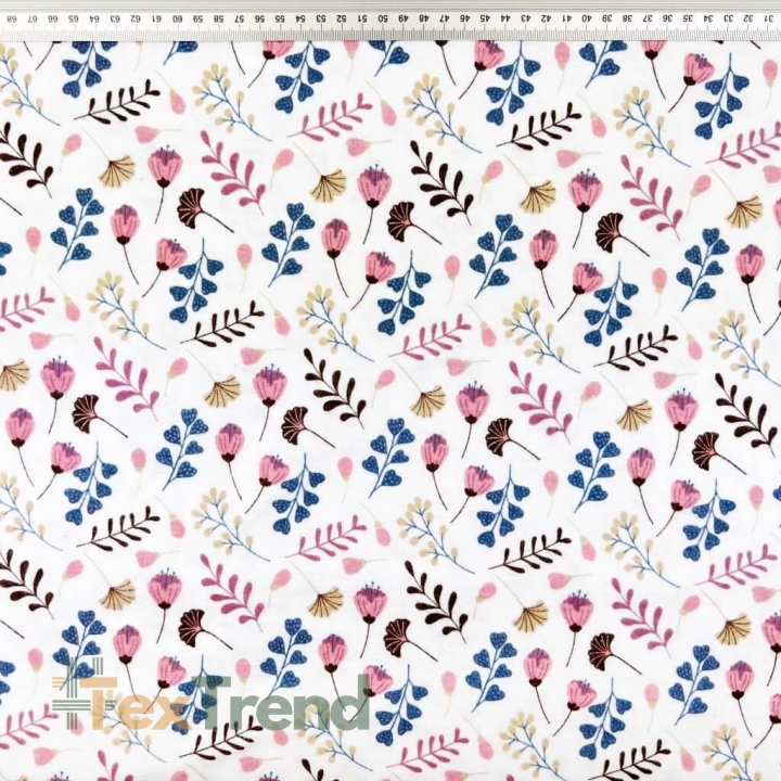 Flanellstoff / Baumwollflanell – weich – Ginkgo Mini rosa braun auf weißem Hintergrund