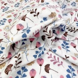 Flanellstoff / Baumwollflanell – weich – Ginkgo Mini rosa braun auf weißem Hintergrund