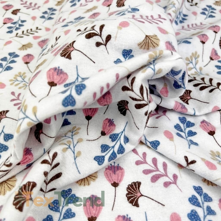Flanellstoff / Baumwollflanell – weich – Ginkgo Mini rosa braun auf weißem Hintergrund