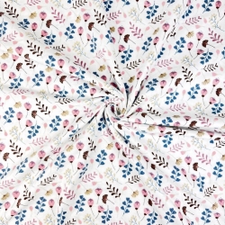 Flanellstoff / Baumwollflanell – weich – Ginkgo Mini rosa braun auf weißem Hintergrund