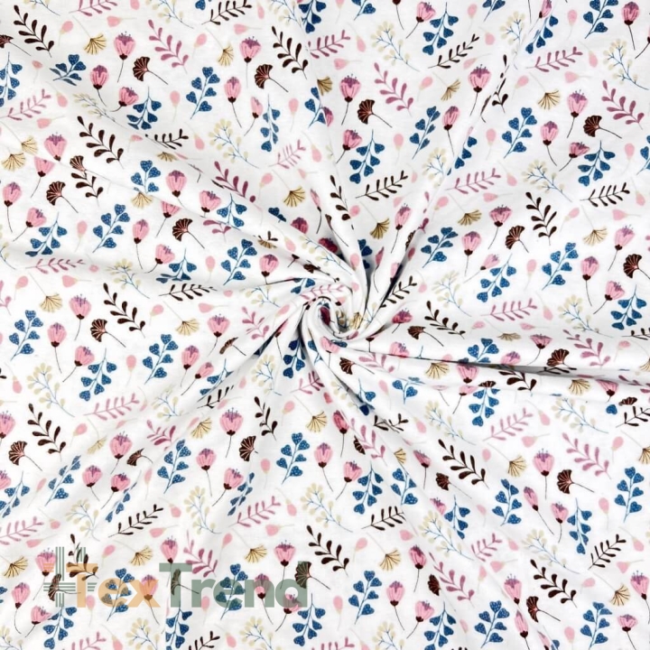 Flanellstoff / Baumwollflanell – weich – Ginkgo Mini rosa braun auf weißem Hintergrund